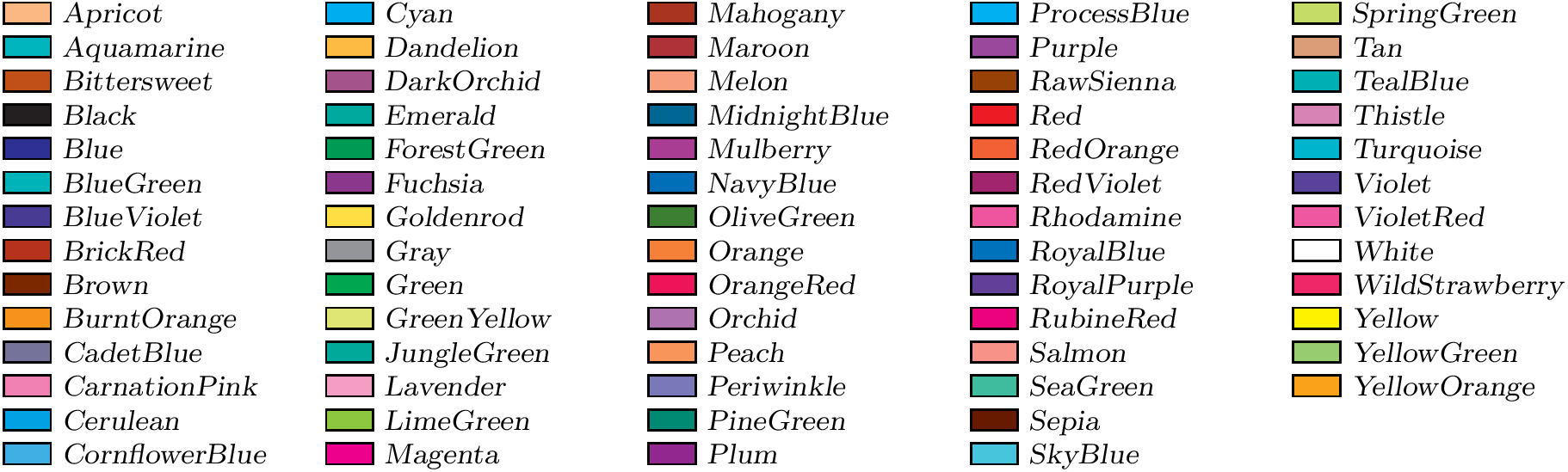 Base colors provided by xcolor when loading with option dvipsnames.